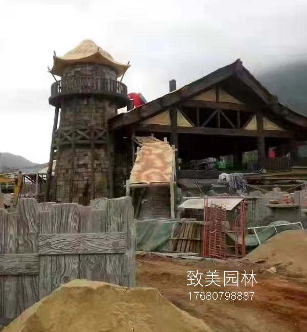 景区仿木护栏施工过程