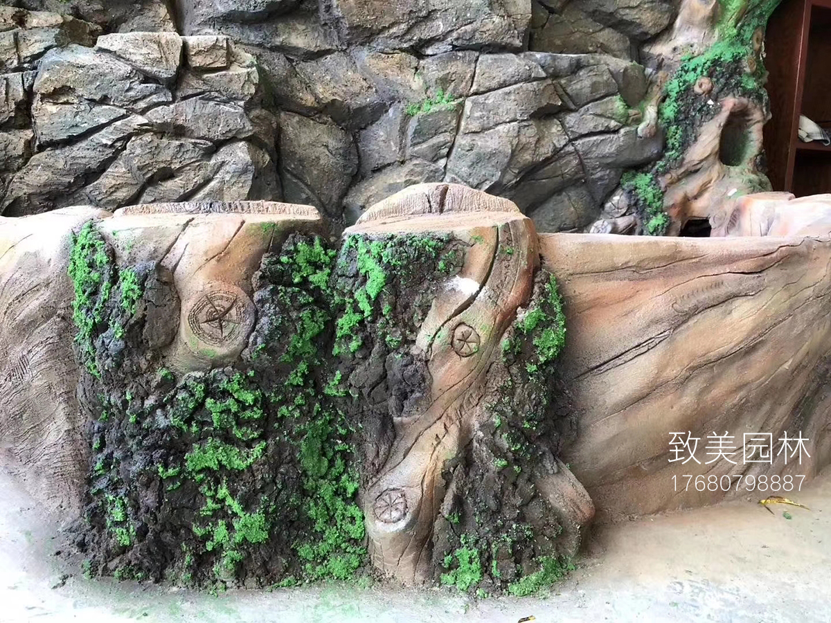 景区仿木护栏施工仿树皮制作过程