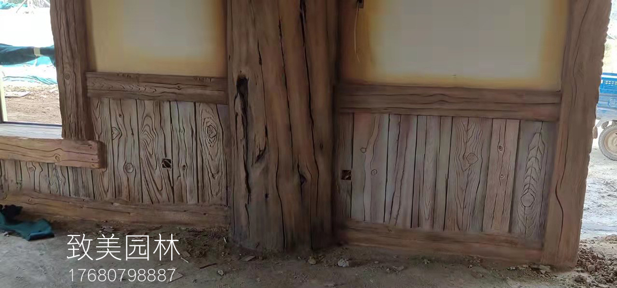 景区水泥仿木纹围栏施工