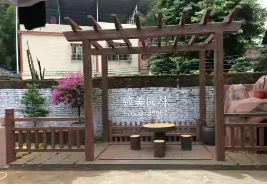 小区水泥仿木栏杆凉亭