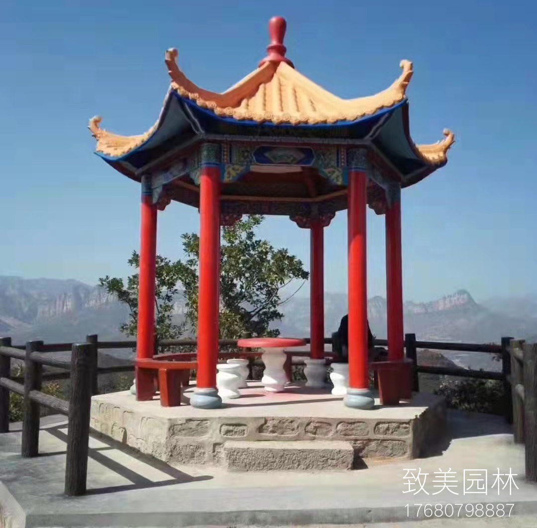 水泥假山凉亭仿木护栏施工