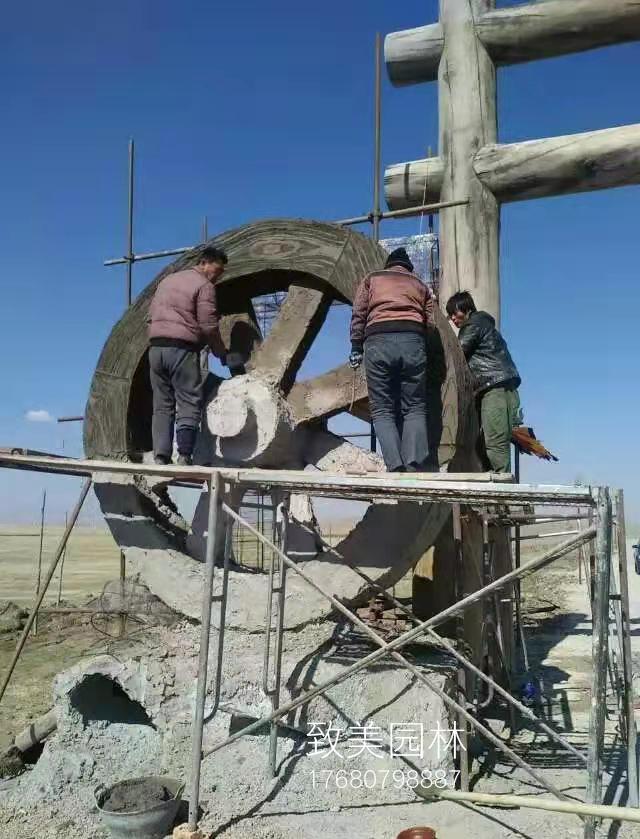 景区水泥仿木造型施工过程