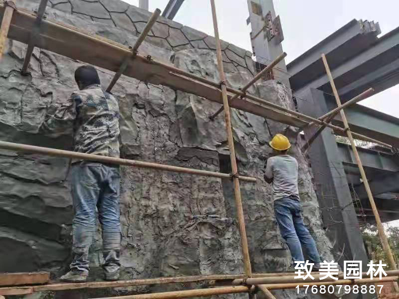 仿岩石墙面塑石假山制作施工照片
