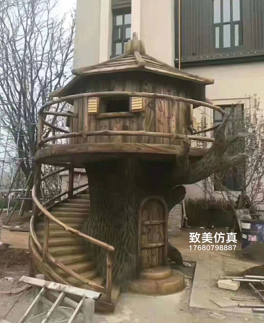 水泥仿木纹树屋图片