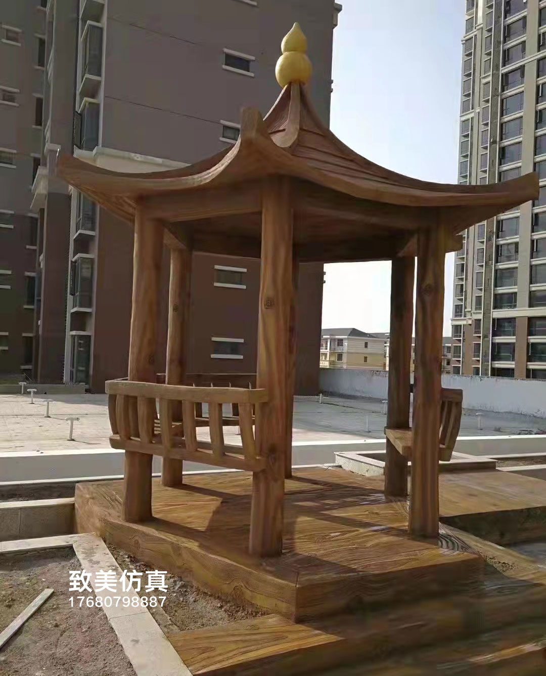 水泥仿木六角凉亭